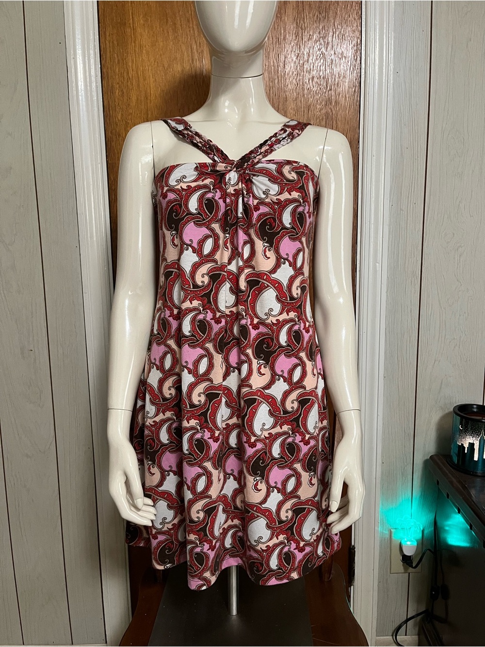 OP Pink and Red Paisley Halter Mini Dress
